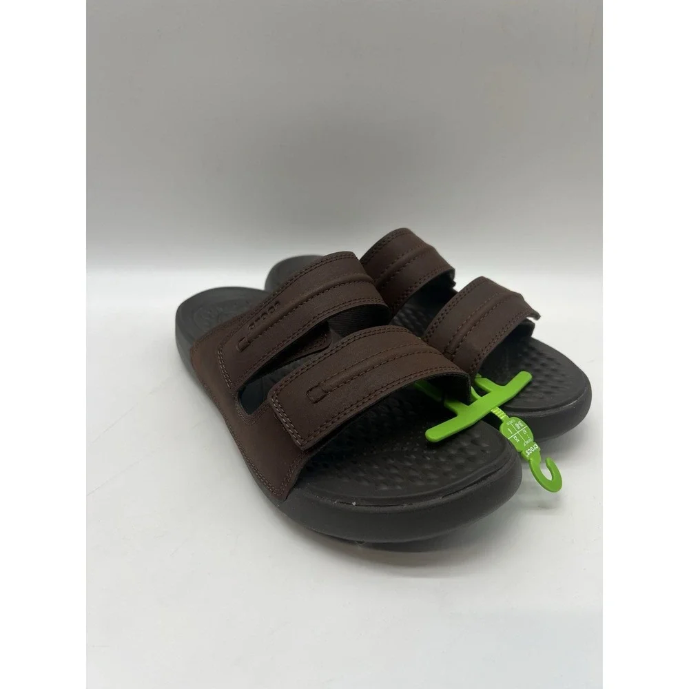 Crocs Men's LiteRide Slide Sandals Brown Double Strap Size 7 Espresso Shoes